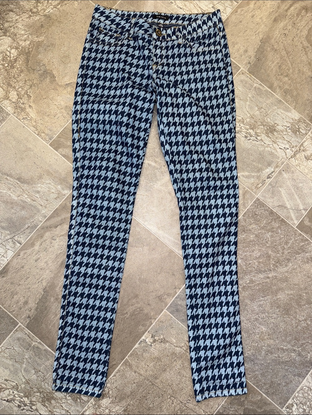 UK2LA Blue Houndstooth Skinny Pants size 7